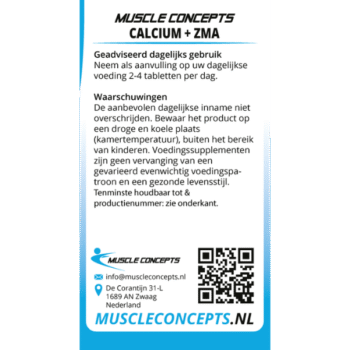 Product label Calcium + ZMA informatie