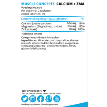 Product label Calcium + ZMA Ingrediënten